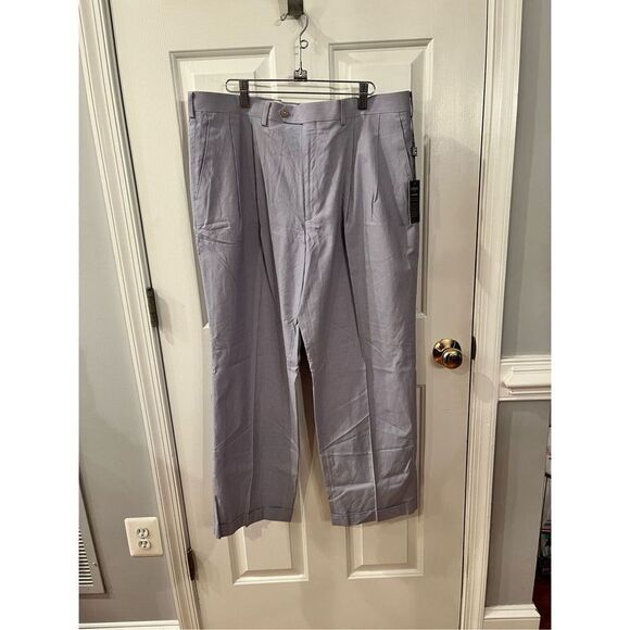 CHAPS Blue & White Stripe Faux Seersucker Pleat Front Pants sz 38/30 NWT - Picture 1 of 10